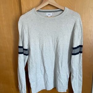 Gray Sweater with Navy Stripes